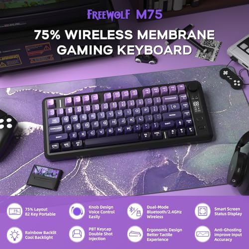 Free wolf M75 Wireless Gaming Keyboard Mechanical Feel Membrane - Purple - Image 2