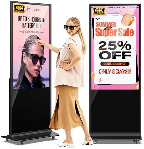 JIYANG 55 Inch 4K Touchscreen Digital Signage Display Kiosk, Indoor Floor Standing LCD Advertising Display with Android Media Player, HDMI/USB/WiFi Input Auto Split Screen(Black by HomePage