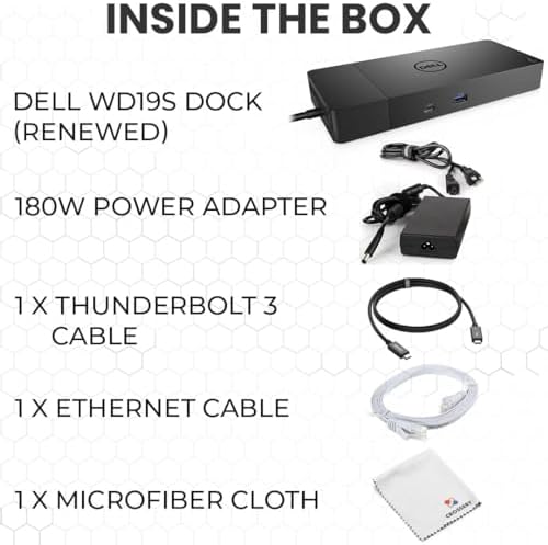 Dell WD19S Docking Station Bundle with USB-C and Dual Monitor Support - Complete Package Includes Dell WD19S Dock, 180W Power Adapter, Thunderbolt 3 & Ethernet Cable, Microfiber Cloth (Renewed) - Image 7