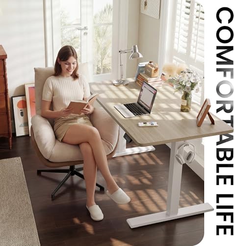 CubiCubi Electric Height Adjustable Standing Desk 63x28 Inch, Light Walnut - Image 3