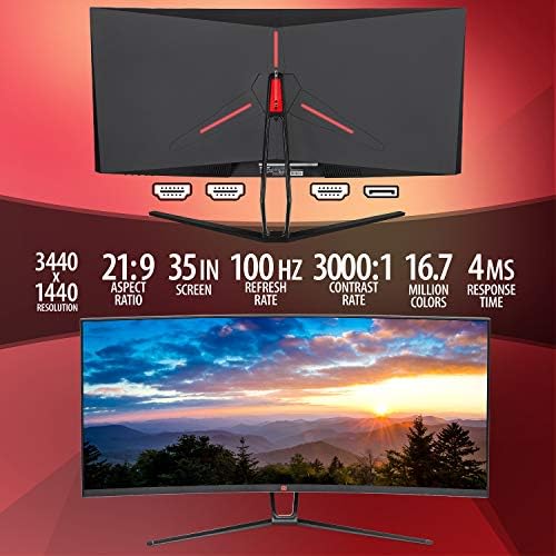 Deco Gear 35" Curved Ultrawide E-LED WQHD Gaming Monitor, 21:9 Aspect Ratio, Immersive 3440x1440 Resolution, 100Hz Refresh Rate, 3000:1 Contrast Ratio (DGVIEW201) - Image 2