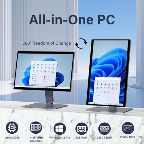 15.6" All-in-One Desktop Computers, FHD 360°Adjustable Touchscreen Win 11 Pro Industrial Tablet PC N5095 8GB RAM 128GB ROM, HDMI 2.0 WiFi 5 Bluetooth 5.0 for Office/Automation/Kiosk/Bar/Warehouse - Image 2