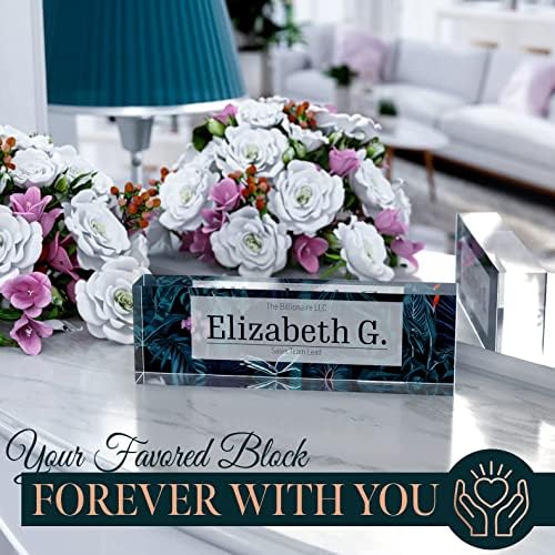 Desk Name Plate Personalized, Custom Name Plates 2½/x8 Inches, Thick Crystal-Clear Acrylic, Gift Box, Office Desk Decor. USA Made by ACRYLUXE (Bouquet) - Image 5