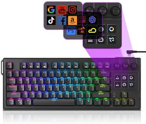 darkFlash K87PRO TKL Mechanical Keyboard with 6 LCD Stream Control Keys & 3 Media Knobs – Gasket Mount, Hot-Swappable RGB Gaming & Streaming Macro Keyboard for PC & Mac (Black) by darkFlash