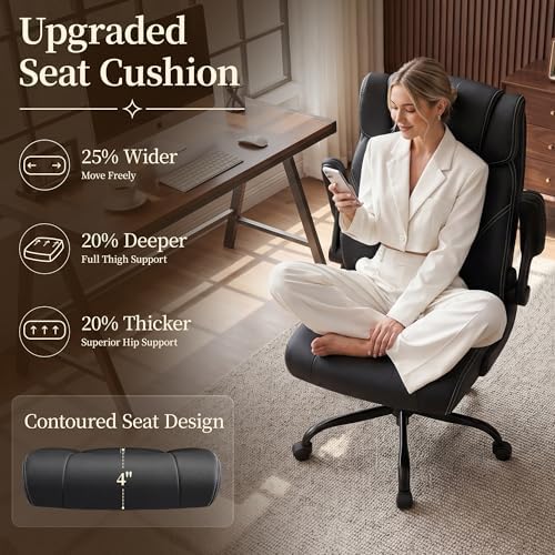 Office Chair, Leather Ergonomic Computer Desk Chair with Rocking - Image 4