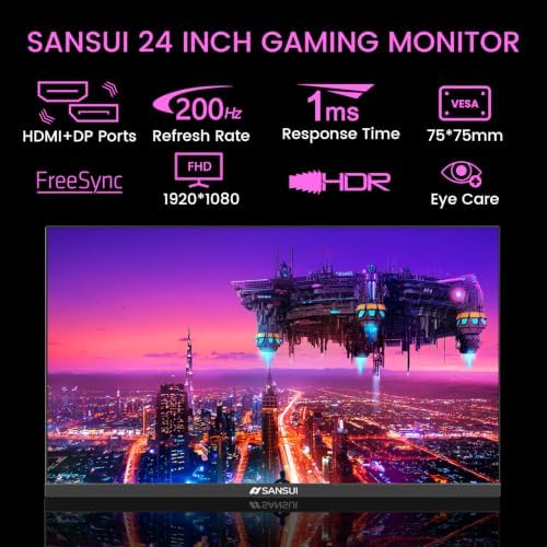 SANSUI 24" 1ms 200Hz Gaming Monitor, 24 Inch PC Monitor FHD 1080P, FreeSync - Image 2