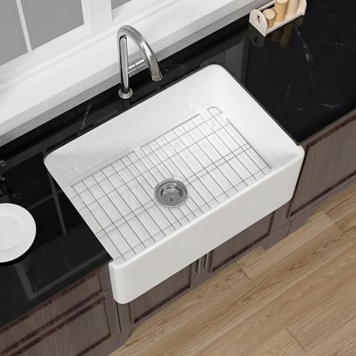 Miuara Farmhouse Sink 27 x 18 Inch White Fireclay Apron Front Kitchen Sink by Miuara