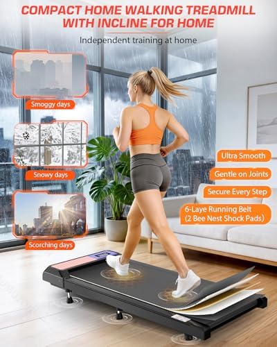 Walking Pad with Incline 10% & Decline -4%, Under Desk Treadmill for Office, Portable Treadmills, Compact Treadmill for Small Space, 265lbs Capacity, Remote Control, Led Display - Image 3