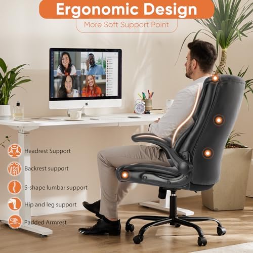 Sweetcrispy Computer Desk Chair, Lumbar Support Video Game Chair PU Leather - Image 5