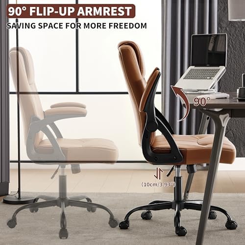 Office Desk Chair, PU Leather Computer Chairs with Padded Flip-Up Arms - Image 6