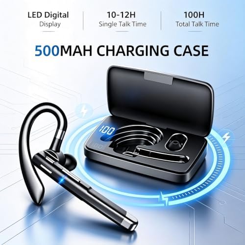 Hsility Bluetooth Headset for Work V6.1 Business Earbud with 500 mAh Charging Case，100Hrs Talk Time Dual Noise Cancel Wireless Earpiece,CVC8.0 Noise Cancelling Wireless Earbud for Trucker/Home/Office - Image 4