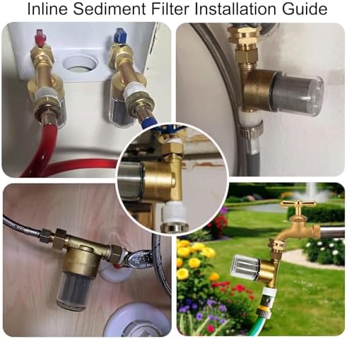 XZ03 Reusable Brass Sediment Filter, 40 Micron Washer Water Filter System, for Washing Machine, Heater, Garden, Protecting Appliances, Reduces Clothes Yellowing, Anti Scale Shower Filter - Image 5