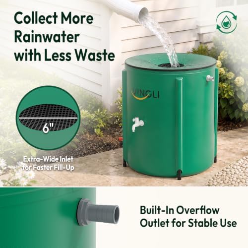 VINGLI 50 Gallon Collapsible Rain Barrel, Portable Water Storage Tank, Rainwater Collection System Downspout, Water Catcher Container with Filter Spigot Overflow Kit - Image 5