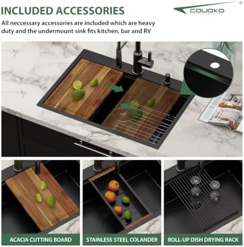 30 Inch Black Drop In Kitchen Sink Workstation with Accessories - Image 4