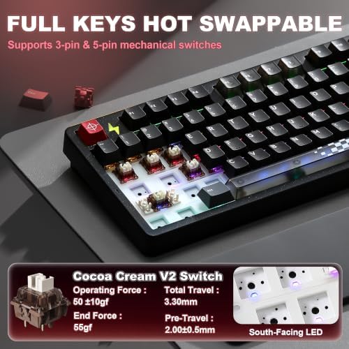 YUNZII AL98 PRO Aluminum Wireless Mechanical Keyboard(Black,Cocoa Cream V2) - Image 4