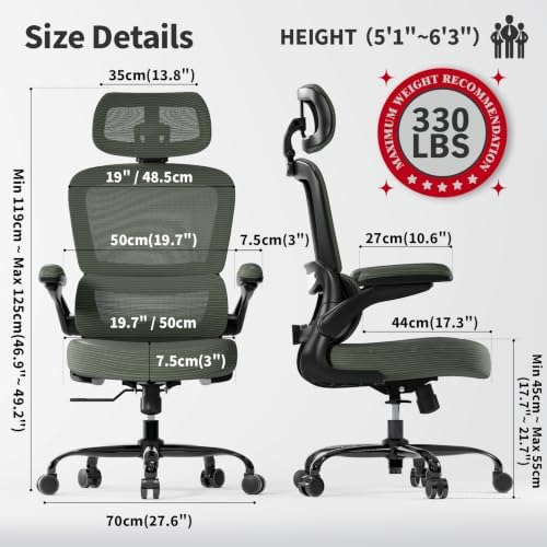 TRALT Office Chair Ergonomic Desk Chair with Lumbar Support Dark Green, 1 - Image 2