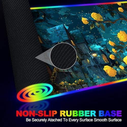 Wireless Charging RGB Gaming Mouse Pad, 31.5 x 11.8 Inch Extended Mouse Mat with Fantasy Castle & Rose Design, LED Desk Pad with 7 Lighting Modes, Non-Slip Base for Gaming & Office - Image 5