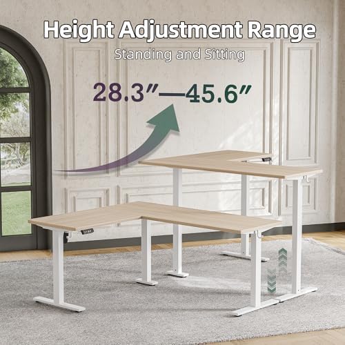 TIQLAB L Shaped Standing Desk Adjustable Height, Electric Corner Standing Desk, 63 x 55 inch Sit Stand Computer Table with Splice Board, Light Walnut - Image 4
