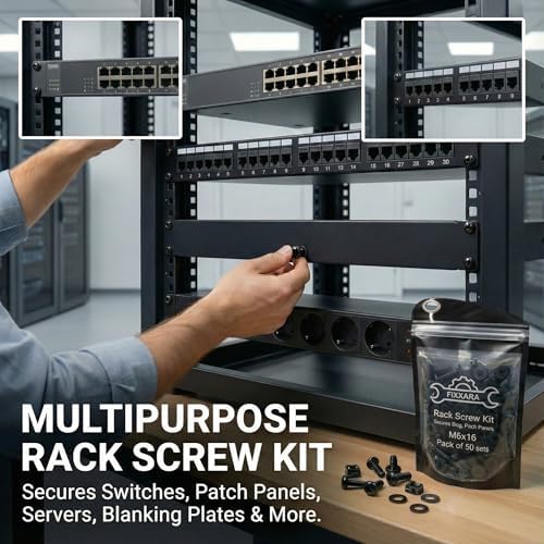 M6x16 Rack Mount Screws, Steel Cage Nuts & Nylon Washers, 50-Pack - Image 4