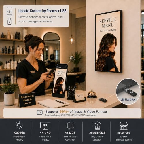 43" Wall-Mounted Digital Signage Display, 4K Menu Board - Image 5