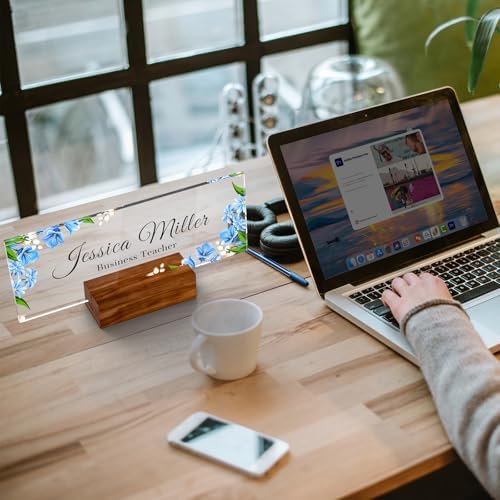Personalized Acrylic Desk Name Plate with Walnut Wood Base - Image 2