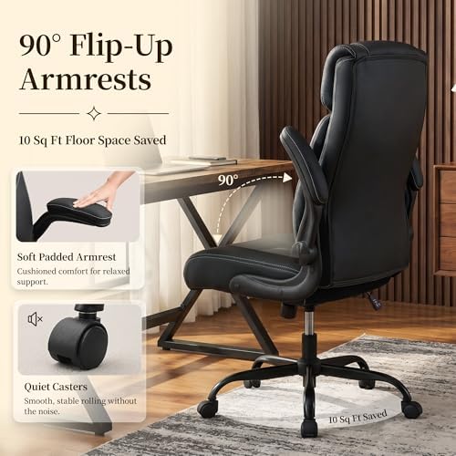 Office Chair, Leather Ergonomic Computer Desk Chair with Rocking - Image 6