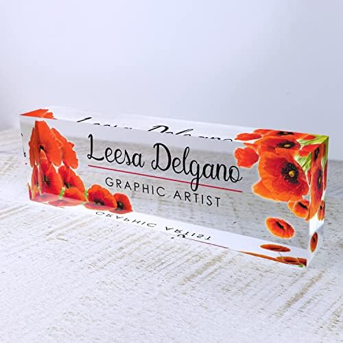 ARTBLOX Personalized Acrylic Desk Name Plate, Poppy Flowers Design - Image 5