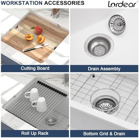 Lordear 18 Inch Granite Composite Bar Sink - 18"x18" Undermount Kitchen Sinks White Single Bowl Under Counter Ledge Workstation Bar Prep RV Sink Basin - Image 5