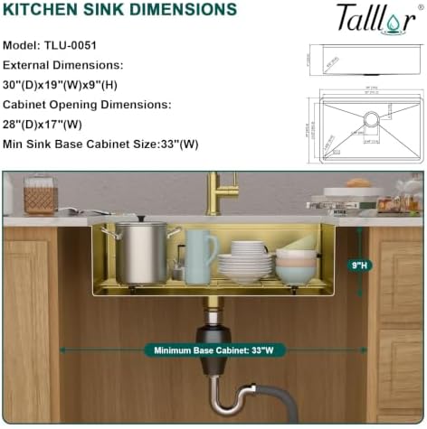 30x19" Undermount Kitchen Sink, Workstation Single Bowl Gold Sink - Image 4