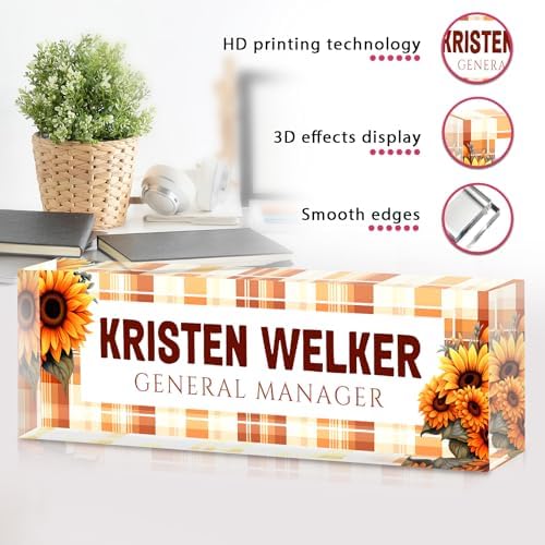 Custom Office Name Plate for Desk - Desk Name Plate Personalized Gifts for Coworkers, Boss, Employees, Teacher, Nurse - Office Desk Decor for Women Men - Employee Appreciation Gifts (Yellow Grid) - Image 6