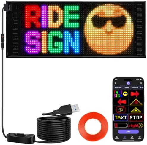 RAYHOME Dual Row LED Sign for Car, 11"x5" Colorful Huge Bright Advertising LED Car Sign, Programmable Electric Scrolling LED Display for Car by Rayhome