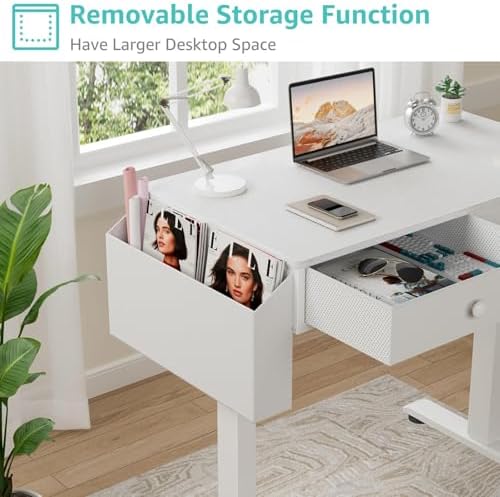 KLUVIS Small Electric Standing Desk with Drawers, 32 Inch, White - Image 4