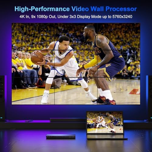 PORTTA Video Wall Controller 3x3 4K, HDMI Video Wall Processor with 19 Splicing Modes, RS232, 180° Rotate, Audio Extractor, 3x3, 3x2, 2x3, 2x2, 4x2, 2x4, 1x2, 2x1, 9 tv Screens into 1 Wall Display - Image 5