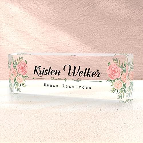 SalaGraphics Desk Name Plate Personalized, Custom for Desk, Office Decor Women Men, Acrylic Accessories, Gifts Coworkers Boss Teacher, Employee Appreciation (Flowers C),8''(L)x2.5(W) by SalaGraphics
