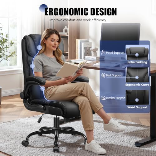 Primy Office Chair, High Back Desk Chair with Flip-up Armrests,Black - Image 6