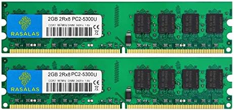 Rasalas PC2-5300 DDR2 667 DDR2 4GB Kit (2x2GB) PC2-5300U Udimm 2RX8 1.8V CL5 240-Pin Non-ECC Unbuffered Desktop Computer RAM Memory by Rasalas