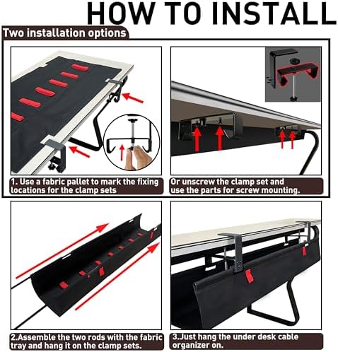No Drill Under Desk Cable Management Tray, 36" Desk Cable Organizer - Image 6