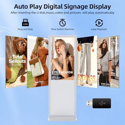 JIYANG 55 Inch 4K Touchscreen Digital Signage Display Kiosk, Indoor Floor Standing LCD Advertising Display with Android Media Player, HDMI/USB/WiFi Input Auto Split Screen(White) - Image 2