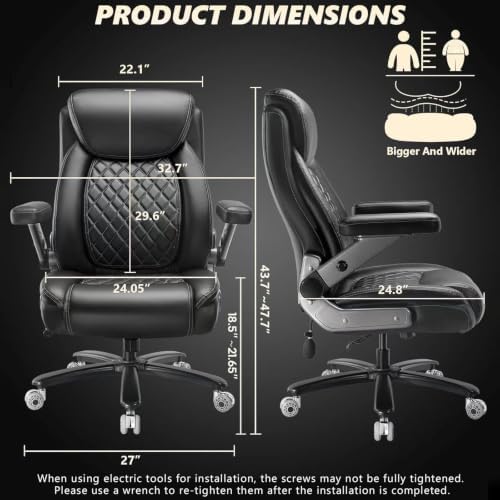 Indulgear Large Heavy Duty Office Chair with 5D Flip Arms,Comfy Big and Tall Executive Office Desk Chair with Pocket Spring Cushion,High Back Computer Chair with Lumbar Support,Dual Rubber Wheel - Image 3