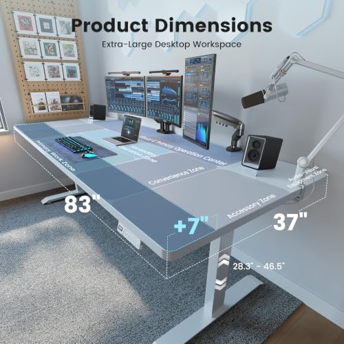 FEZIBO Standing Desk 83 × 37 Inch Electric Height Adjustable, White - Image 3