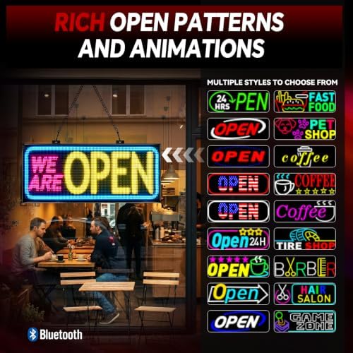 Rayhome Dual Row LED Open Sign, 37"x14" Colorful Huge Bright Advertising Open Signs for Business, Programmable Electric Scrolling Display with Remote for Business Store Bar Hotel - Image 2