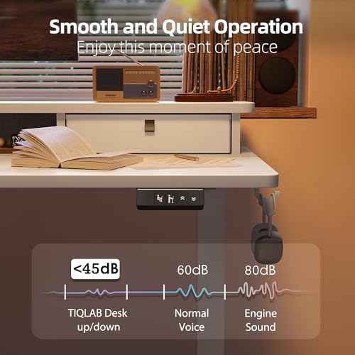 TIQLAB Standing Desk with Two Drawers, Stand Up Standing Desk Adjustable Height, Electric Sit Stand Table with Storage Shelf and Splice Board, 63 * 24 inch, White - Image 7