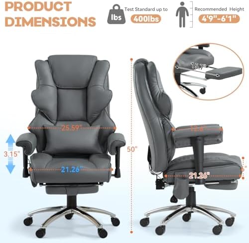 Vibration Massage Heated Office Desk Chair with Foot Rest, Gray - Image 3