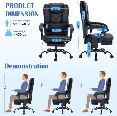 400lbs Reclining Office Chair with Ergonomic Lumbar Support - Image 2