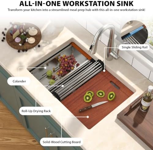 Mocoloo 27 Inch Undermount Kitchen Sink - 27x19 Stainless Steel Sink 16 Gauge Single Bowl Workstation Handmade Deep Basin - Image 6