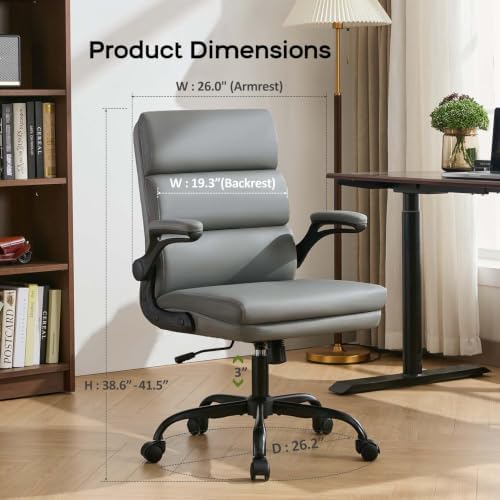 amseatec Home Office Desk Chair, Leather Flip-Up Armrests Comfy Task Chair - Image 2