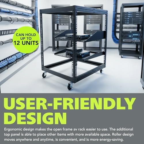 Pearington 12U Open Frame Server Rack, 23''-40'' Adjustable Depth, Free Standing or Wall Mount, 4 Post AV Rack with Casters, Holds Networking IT Equipment AV Gear Router Modem - Image 5