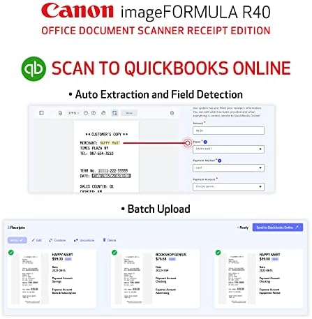 Canon imageFORMULA R40 Office Document Scanner Receipt Edition, for PC and Mac, Scan & Extract Data to QuickBooks Online, Color Duplex Scanning, Auto Document Feeder, Easy Setup for Office Or Home Use - Image 2