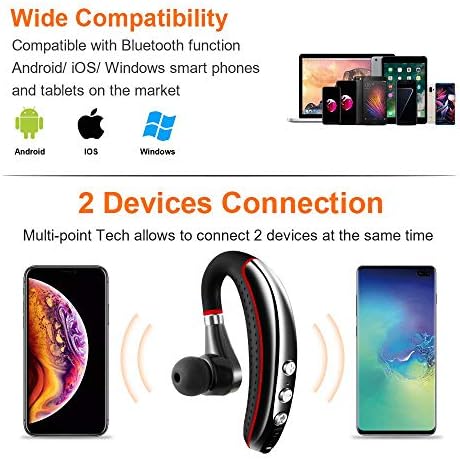 Bluetooth Headset V5.0,Wireless Bluetooth Earpiece with Noise Canceling Mic for Cell Phone,Business Earphone for Driving/Trucker/Office,Sweatproof Headset for Android/iPhone-RED - Image 3