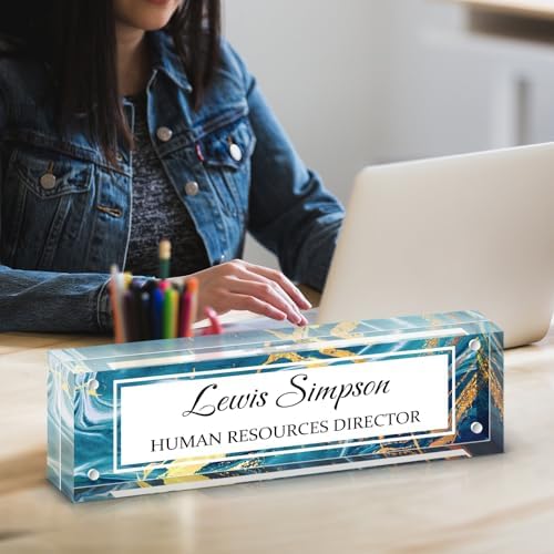 Desk Name Plate Personalized, Desk Double sided pattern Name Plate Personalized Office Desk Decor for Women and Men, Teacher Nurse Boss Employee Appreciation Gifts (Green marble, gift box) - Image 5